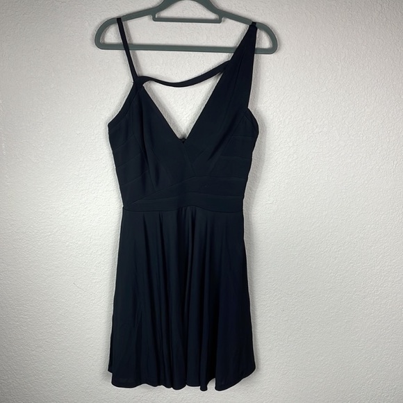 New Noam Hanoch Alegra Jersey Dress Black Fit Flare Asymmetric V Neck Sz 0 - Picture 8 of 10